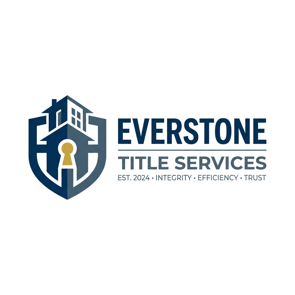Everstone Title Services logo with shield, keyhole, and tagline text